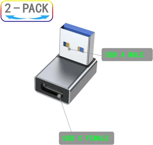 Vista 2 de Adaptador de ángulo USB 3.1 a USB C de 90 ° USB A macho a USB C hembra en forma de L, para transferencia de datos OTG carga 3A, para PC, portátil