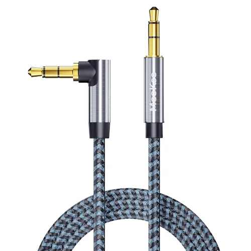 Vista 8 de Meokse Cable auxiliar de 2 pies de 0.138 in macho a macho, cable auxiliar de ángulo recto de 90 grados, cable auxiliar trenzado de nailon compatible