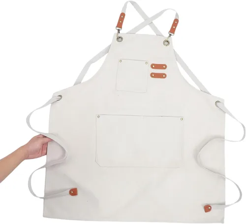Vista 4 de Garneck Multi-pocket Kitchen Apron for Women Adjustable Waist Smock for Waitress and Cleaning Canvas Work Apron with Organized Pockets for Home and