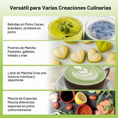 Vista 6 de SHONMISEN Juego de Batidor de Bambú Matcha - Batidor de Matcha (Chasen), Soporte para Batidor (Blanco), Colador, Cuchara para Té y Cuchara de Té