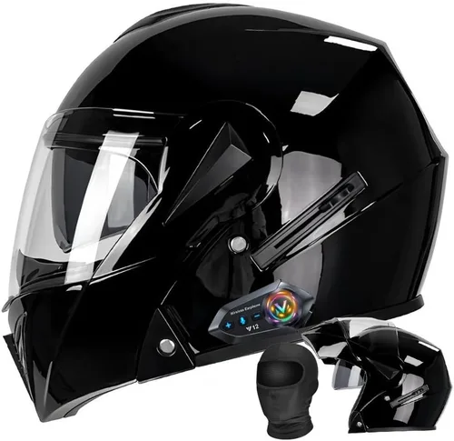 Vista 7 de Casco de motocicleta Bluetooth aprobado por DOT - Casco modular de cara completa con visera doble abatible, carcasa de ABS, sistema de ventilación