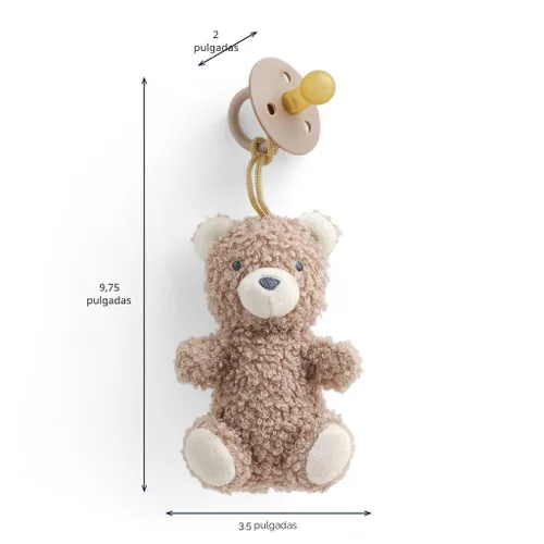 Vista 8 de Itzy Ritzy Juego de Chupete y Lovey - Chupete de goma natural con lovey de animal de peluche - Soporte de chupete de oso de peluche desmontable
