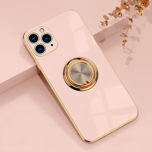 Vista 11 de aowner Funda compatible con iPhone 12 Pro Max con anillo chapado brillante, borde de oro rosa, soporte de rotación de 360 grados para mujeres y Negro