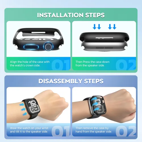 Vista 7 de Misxi Paquete de 2 fundas impermeables con botón diseñadas para Apple Watch Series 3 Series 2 de 38mm, funda rígida de policarbonato anticaídas