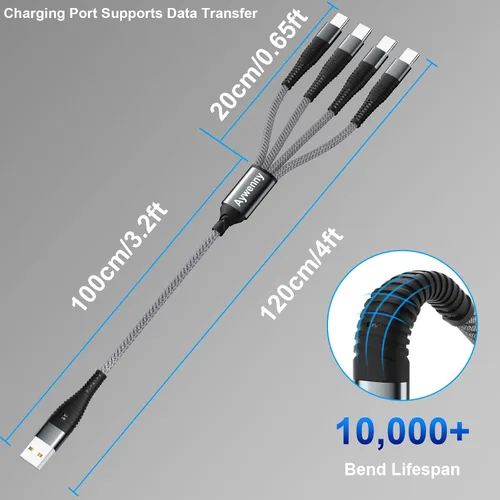 Vista 7 de Cable divisor USB tipo C QC3.0 de carga rápida 4 en 1, multiUSB C, cable de sincronización USB tipo C con 4 conectores USB C, para iPhone 15 Pro