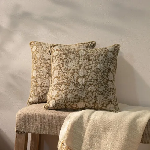 Vista 34 de Juego de 2 fundas de almohada decorativas de algodón indio vintage con estampado a mano (marrón ladrillo, 18 x 18 pulgadas (paquete de 2))