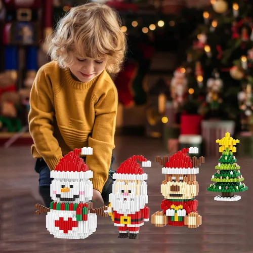Vista 5 de Bloques de construcción de Navidad compatibles con Lego, muñeco de nieve de Navidad, micro bloques apilables, juguetes nuevos, caja de regalo