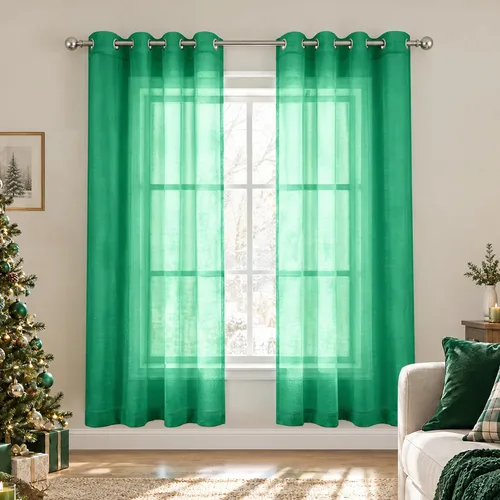 Vista 55 de KOUFALL Cortinas traslúcidas negras de 45 pulgadas de largo para ventanas de sótano, juego de 2 paneles con ojales, cortinas cortas Negro