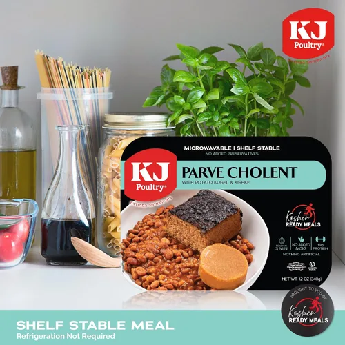 Vista 5 de KJ Poultry Kosher Parve Ready Meals - Cholent MRE Meals listas para comer, halal, (paquete de 12) preparadas para entrada totalmente cocida, estable