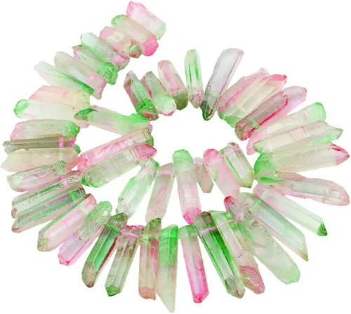 Vista 9 de mookaitedecor Cuentas sueltas de cristal de cuarzo de roca con revestimiento de titanio, puntas de cristal, púas, perforadas en la parte superior