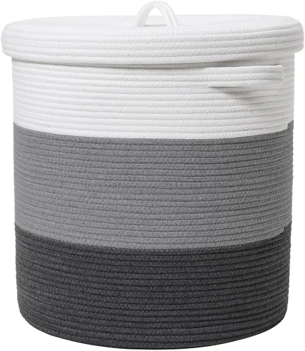 Vista 20 de Cesta de almacenamiento extra grande de 16" x 16" x 18" con tapa, cestas de almacenamiento de cuerda de algodón, canasta de lavandería, contenedor