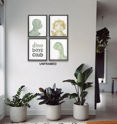 Vista 2 de Dino - Póster de acuarela para niños, niños, habitación de niños, habitación de juegos, decoración de habitación de juegos, decoración