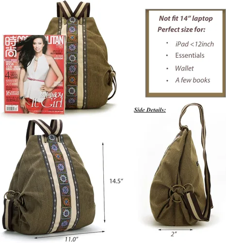 Vista 9 de Goodhan Mochila de lona vintage y bolso cruzado, juego de uso diario, Marrón, Goodhan Mochila y bolso cruzado de lona vintage