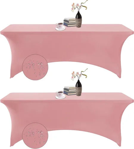 Vista 121 de Paquete de 2 fundas de mesa de elastano impermeables para mesas rectangulares, 6 pies, negras, elásticas, resistentes a manchas, para todas