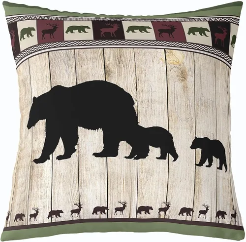 Vista 30 de Cartoon Bear Pillow Cover Cute Wild Animal Paw Print Cushion Cover for Kids Boys Girls Teens Jungle Pine Trees Silhouette Cabin Pillow Case for