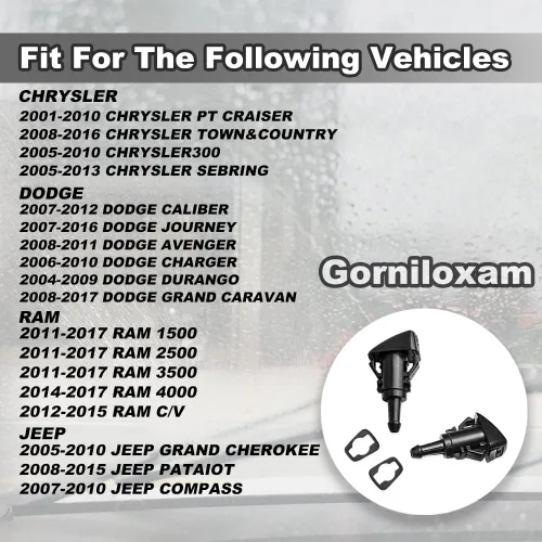 Vista 6 de Boquillas para limpiaparabrisas, repuesto para Chrysler para Jeep para Dodge para Ram, sustituye a OE: 5113049A,4805742AB
