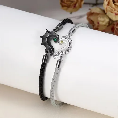 Vista 2 de Pulseras para parejas de novios, parejas, piedra natal y corazón con dije de promesa, novio, novia, marido, esposa, amigo, regalo de aniversario