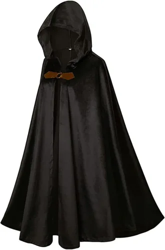 Vista 4 de Capa medieval con capucha de gamuza para mujer, capa renacentista, capa vintage con capucha para cosplay, disfraz de Halloween