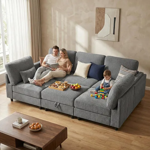 Vista 36 de KKL Sofá modular de 84 pulgadas, sofás de 3 plazas para sala de estar con almacenamiento, sofá modular de asiento profundo seccional, funda