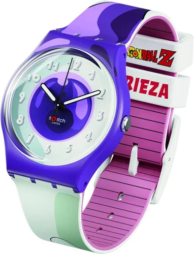 Vista 2 de Swatch Dragon Ball Z cuarzo esfera blanca reloj de mujer GZ359, Moderno