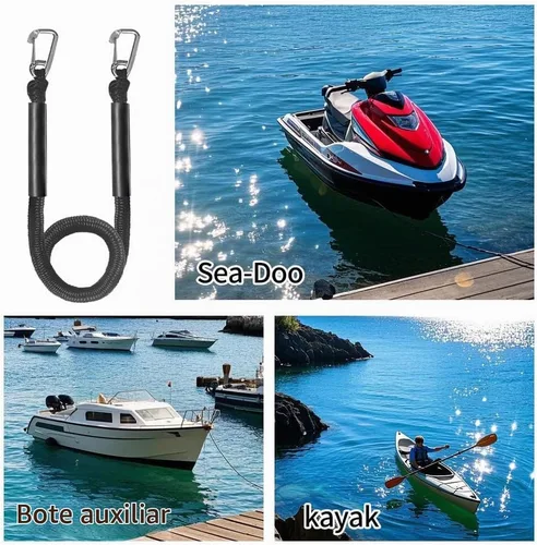 Vista 6 de Cuerda elástica para embarcaciones con clips dobles de acero inoxidable 316, accesorios para lancha baja, kayak, pontón, embarcación, waverunner