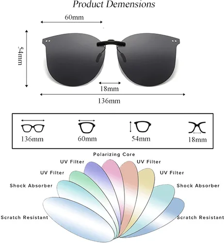 Vista 2 de Gafas de sol polarizadas con clip de gran tamaño, protección UV, ajuste compacto, lentes de sol que no se deslizan sobre gafas graduadas