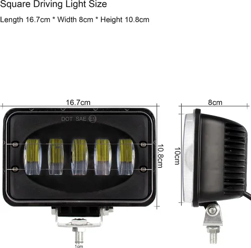 Vista 2 de Faros delanteros LED de 4 x 6 pulgadas, cuadrados, 12 V-24 V, blanco, aluminio