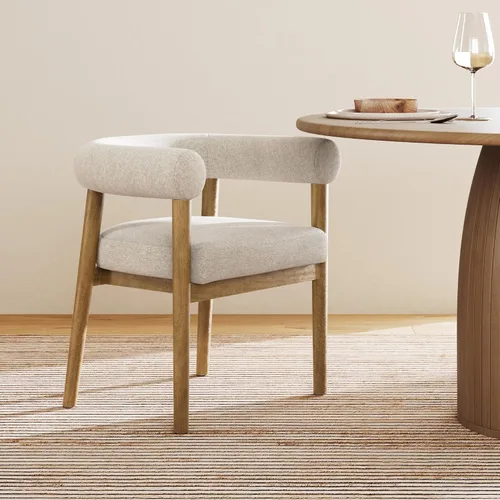 Vista 11 de Nathan James Gracie - Silla de comedor moderna con cojín, silla de comedor tapizada con marco de madera maciza, color marrón claro, juego de 2