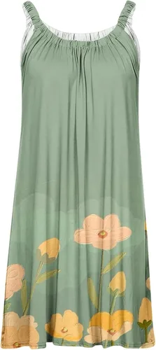 Vista 3 de Vestidos casuales de verano para mujer, 2023, bohemio, floral, vestido de playa, sin mangas, holgado, minivestido corto, plisado, vestidos de verano