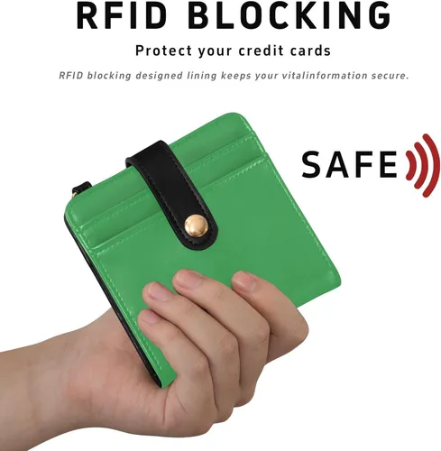 Vista 4 de Irish Green Slim Wallet for Women RFID Blocking Bifold Card Holder with Zipper Coin Pocket, ID Window
