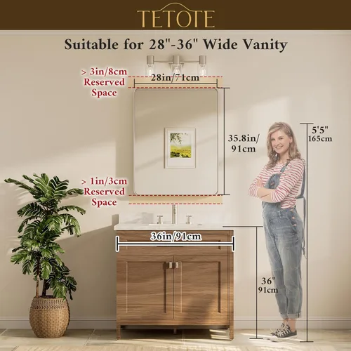 Vista 144 de TETOTE Espejo de marco dorado cepillado de 16 x 24 pulgadas, espejo de tocador de baño de latón dorado para pared, espejo enmarcado rectangular