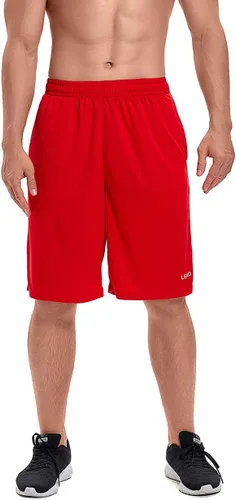 Vista 3 de LEAO Pantalones cortos de baloncesto para hombre con bolsillos con cremallera, secado rápido, holgados, pantalones cortos de entrenamiento