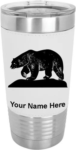 Vista 22 de LaserGram Vaso aislado al vacío de 20 onzas, oso polar, grabado personalizado incluido (piel sintética, estilo béisbol)