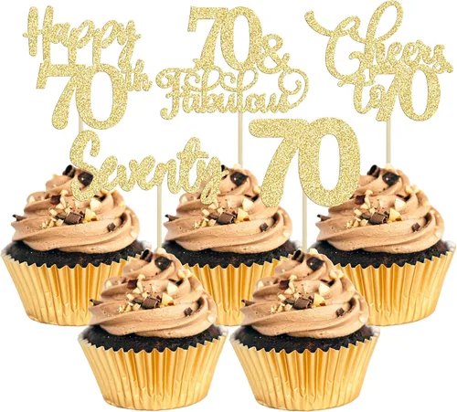 Vista 24 de Paquete de 30 adornos para cupcakes con purpurina de doble dígito para cumpleaños de 10 años, para cumpleaños, aniversario, fiesta, suministros