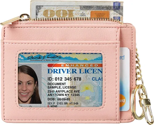 Vista 3 de Sodsay Estuche para tarjetas cartera delgada con bolsillo frontal para mujer sujetatarjetas con llavero