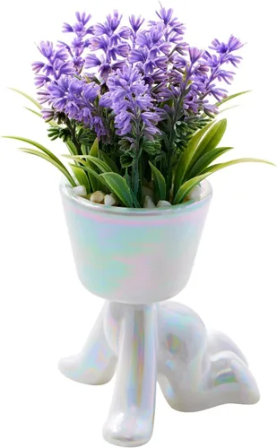 Vista 2 de Mini suculentas falsas en jarrón, plantas artificiales en maceta blanca en forma de humano Morden para decoración de oficina, suculentas