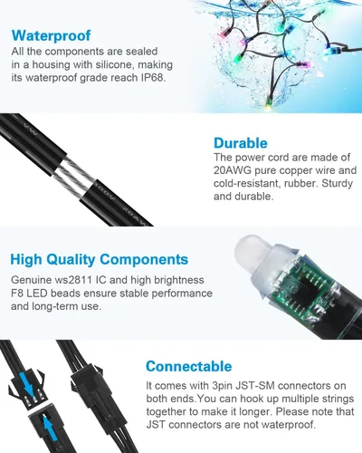 Vista 3 de ALITOVE WS2811 - Luz LED direccionable de píxeles, 50 unidades, 5 V, 0.472 in, color de ensueño digital, difusión de color, módulo de píxeles LED