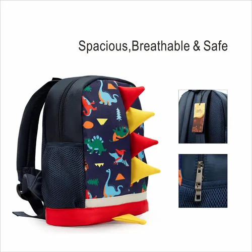 Vista 4 de LESNIC Mochila de dinosaurio para niños con correa, hebillas en la parte delantera, mochila mediana certificada por CPC para niños y niñas de 1 a 6