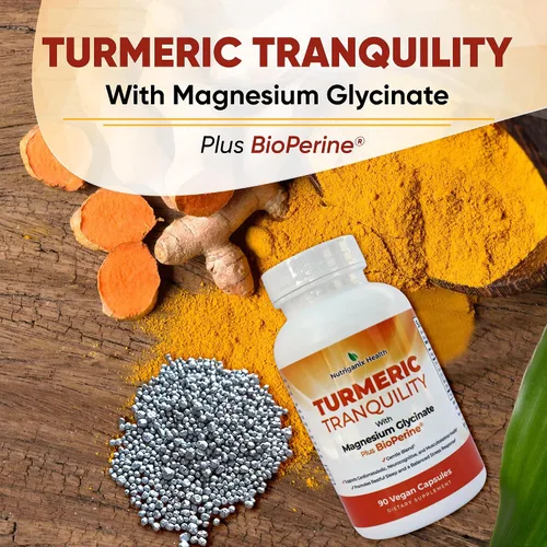 Vista 7 de Curcumina de cúrcuma y glicinato de magnesio con BioPerine - Apoyo para aliviar el estrés, el sueño, la salud cardíaca, los músculos, el metabolismo