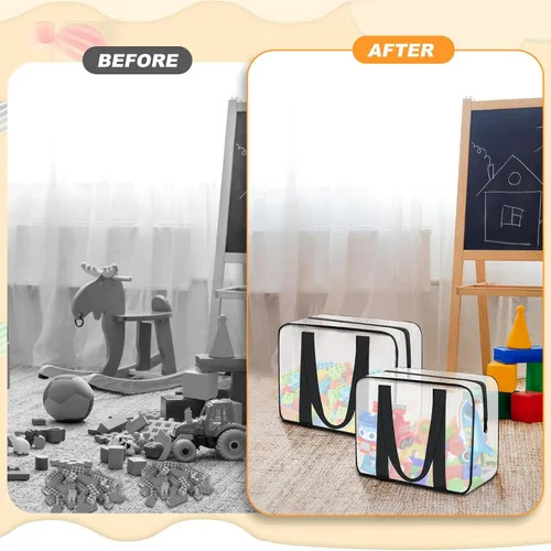 Vista 3 de 6 bolsas grandes de almacenamiento de juguetes, bolsas organizadoras de juguetes plegables transparentes con cremallera, bolsas organizadoras