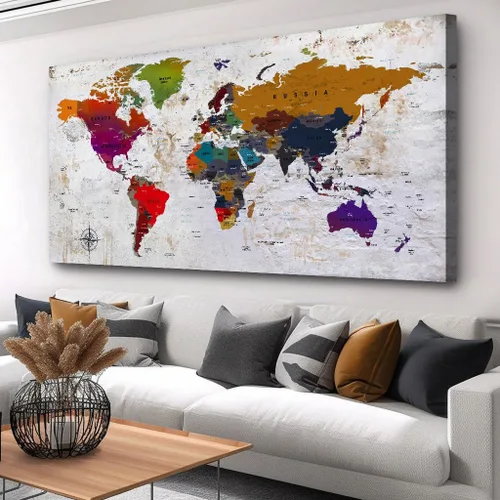 Vista 16 de ZEYDRT Arte de pared del mapa del mundo, pintura en lienzo para oficina, sala de estar, mapa del mundo, arte en lienzo, decoración de pared