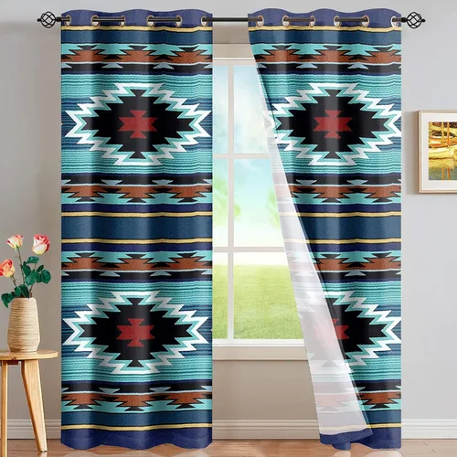 Vista 17 de ZFRXIGN Cortinas opacas para ventana de caballo azteca occidental, 63 pulgadas de largo, para cuarto de bebé, sala de estar, dormitorio, 2 paneles