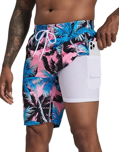 Vista 25 de Difficort - Traje de baño para hombre con forro de compresión, pantalones cortos de secado rápido con bolsillos con cremallera 1-a/ Rayas negras