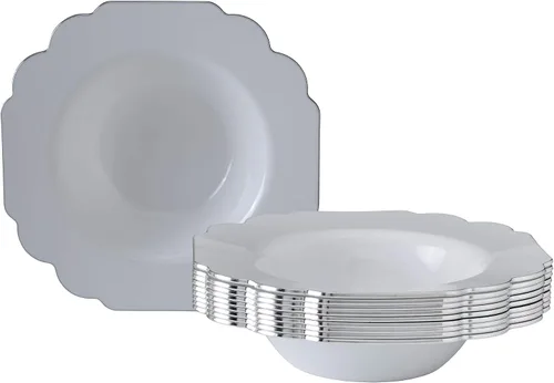 Vista 14 de SILVER SPOONS Platos desechables de diseño elegante para fiesta (10 piezas) Juego de cena desechable resistente de 10.75 pulgadas, platos de Blanco