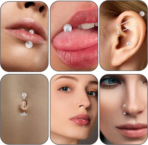 Vista 4 de 36 piezas de retenedores transparentes para cirugía, trabajo de plástico Bioflex, anillos de nariz, anillos para vientre, tabique, cejas, labios