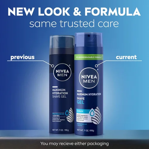 Vista 2 de NIVEA MEN Gel de afeitado de hidratación máxima con aloe vera y provitamina B5, paquete de 3 latas de 7 onzas
