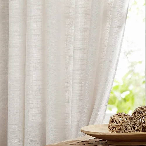Vista 15 de FMFUNCTEX Cortinas semitraslúcidas de lino para dormitorio, cortinas blancas de 45 pulgadas de largo para sala de estar, cortinas cortas con ojales