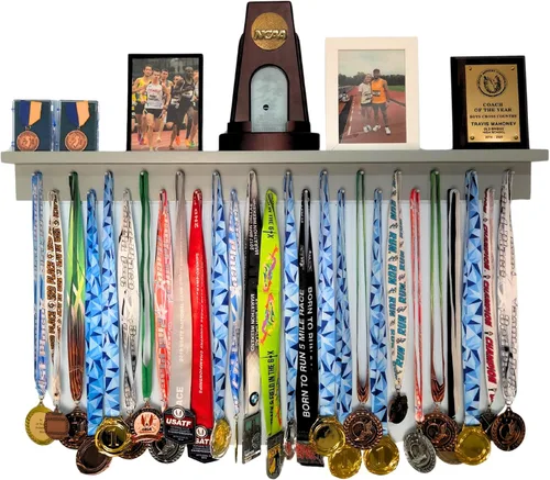 Vista 9 de Estante para premios de medallas de 3 pies para exhibición y estante para trofeos – Soporte para trofeos y medallas multideporte para exhibición