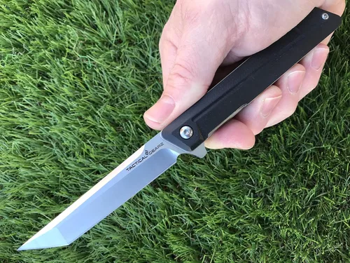 Vista 6 de TACTICAL GEARZ EDC - Cuchillo plegable de bolsillo, mango G10, hoja tanto de acero D2, incluye funda (ST negro)