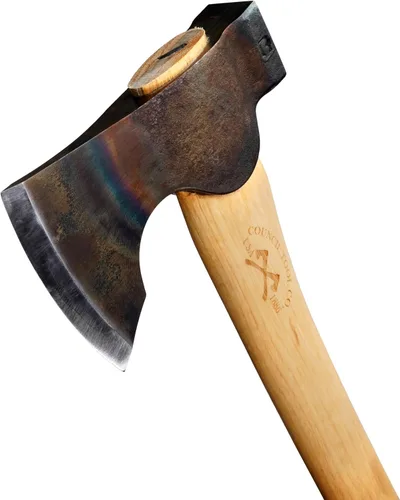 Vista 3 de COUNCIL TOOL Wood-Craft Hacha Talladora de Campamento - Hacha de Bushcraft de 1.7 libras con Mango de Hickory Curvado de 16" y Funda de Cuero